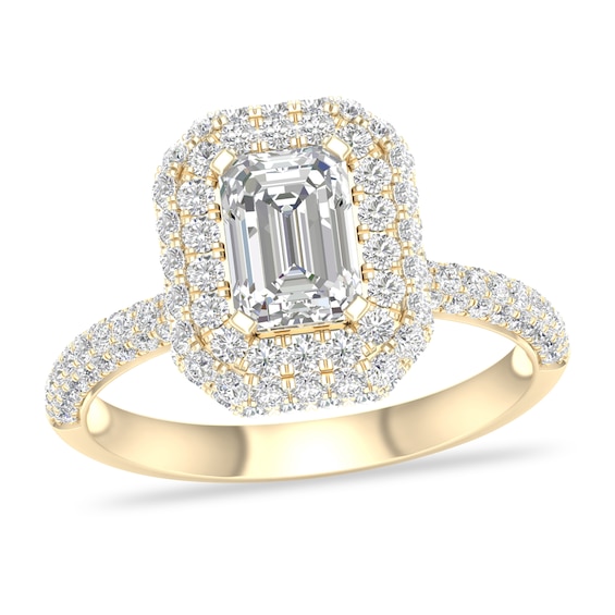 Diamond Ring 1-1/2 ct tw Emerald 14K Yellow Gold