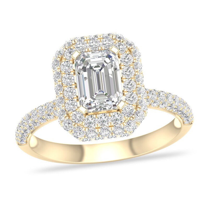 Main Image 1 of Diamond Ring 1-1/2 ct tw Emerald 14K Yellow Gold
