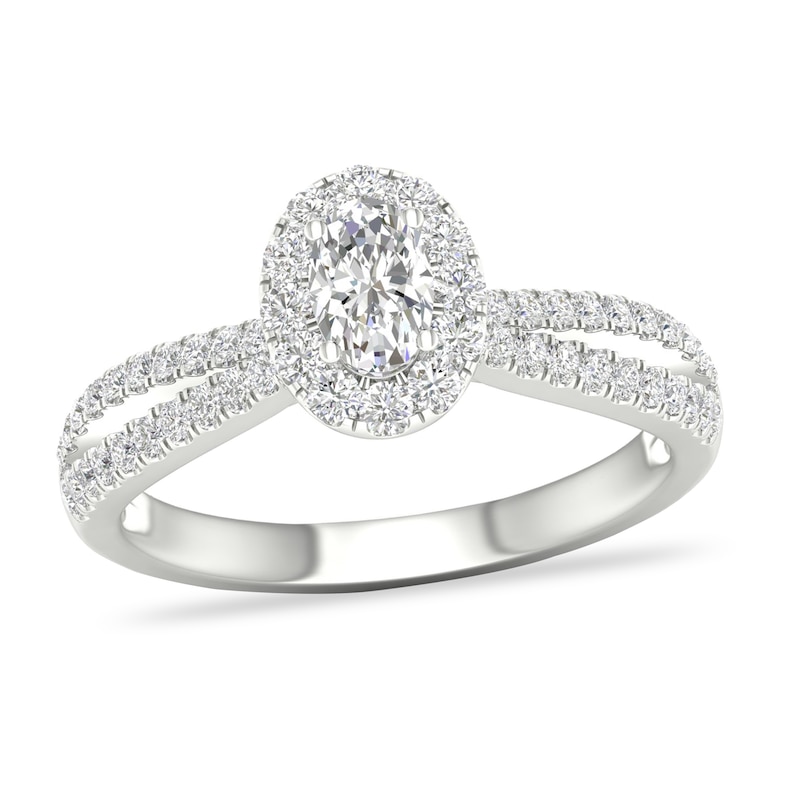 Diamond Ring 3/4 ct tw Oval/Round-cut 14K White Gold with 360