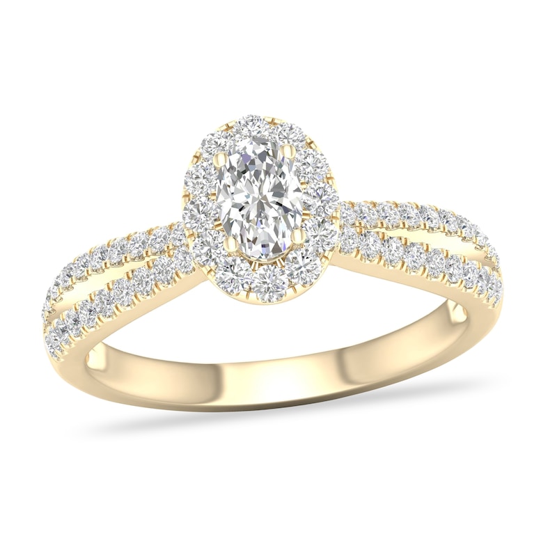 Diamond Ring 3/4 ct tw Oval/Round-cut 14K Yellow Gold with 360