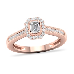 Diamond Ring 1/3 ct tw Emerald/Round-cut 14K Rose Gold