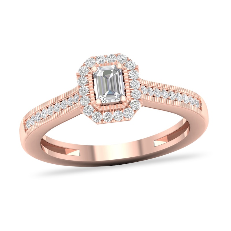 Diamond Ring 1/ ct tw Emerald/Round-cut 14K Rose Gold