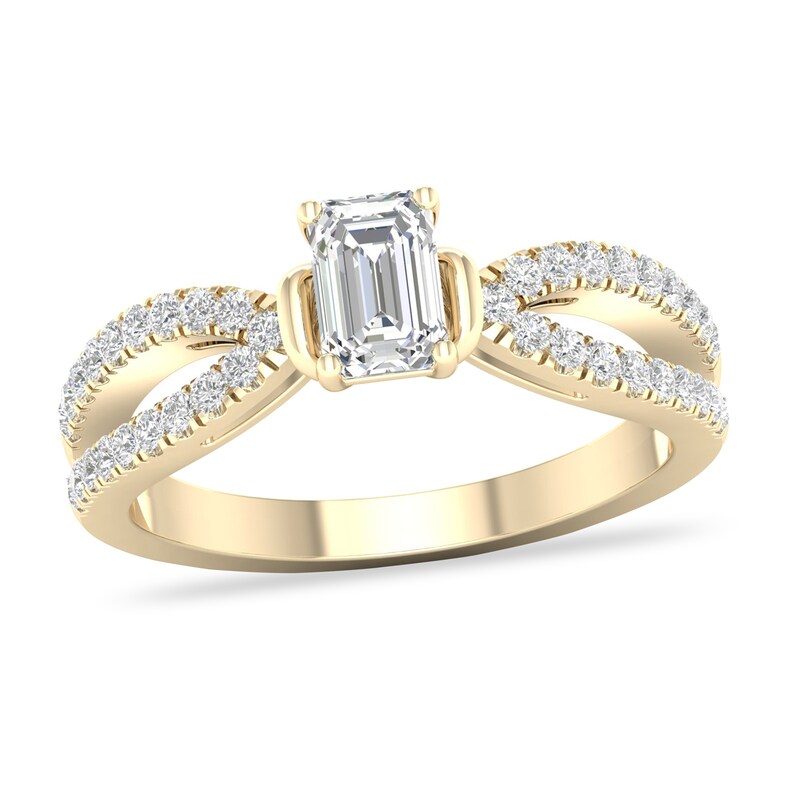 Diamond Ring 3/4 ct tw Emerald/Round-cut 14K Yellow Gold