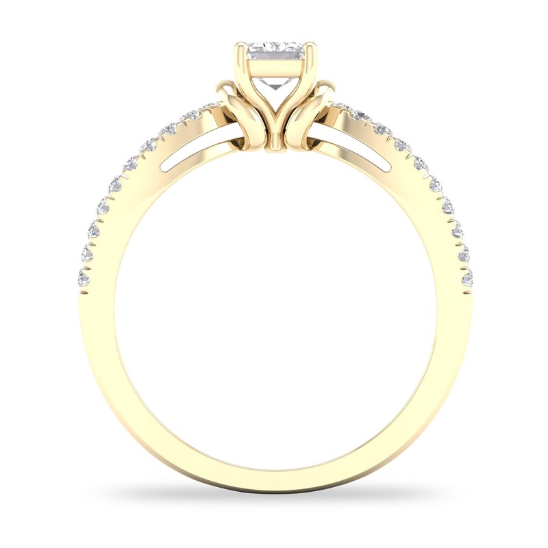 Diamond Ring 3/4 ct tw Emerald/Round-cut 14K Yellow Gold