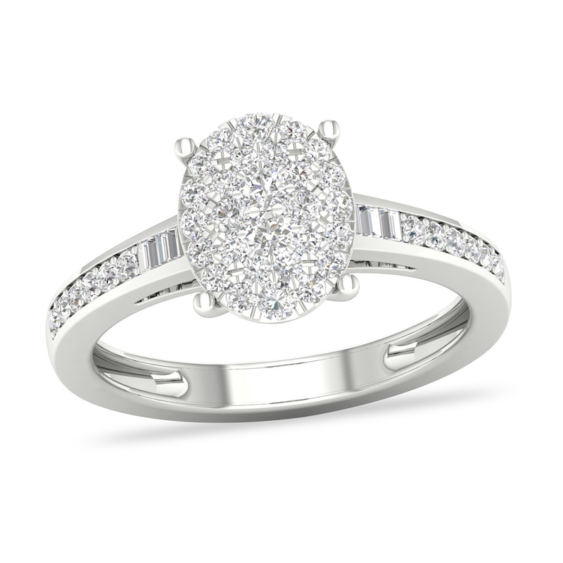 Diamond Ring 1/3 ct tw Baguette/Round-cut 14K White Gold