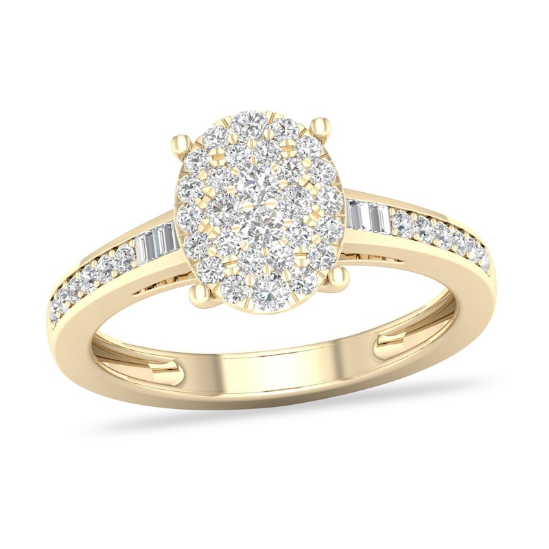 Main Image 1 of Diamond Ring 1/3 ct tw Baguette/Round-cut 14K Yellow Gold