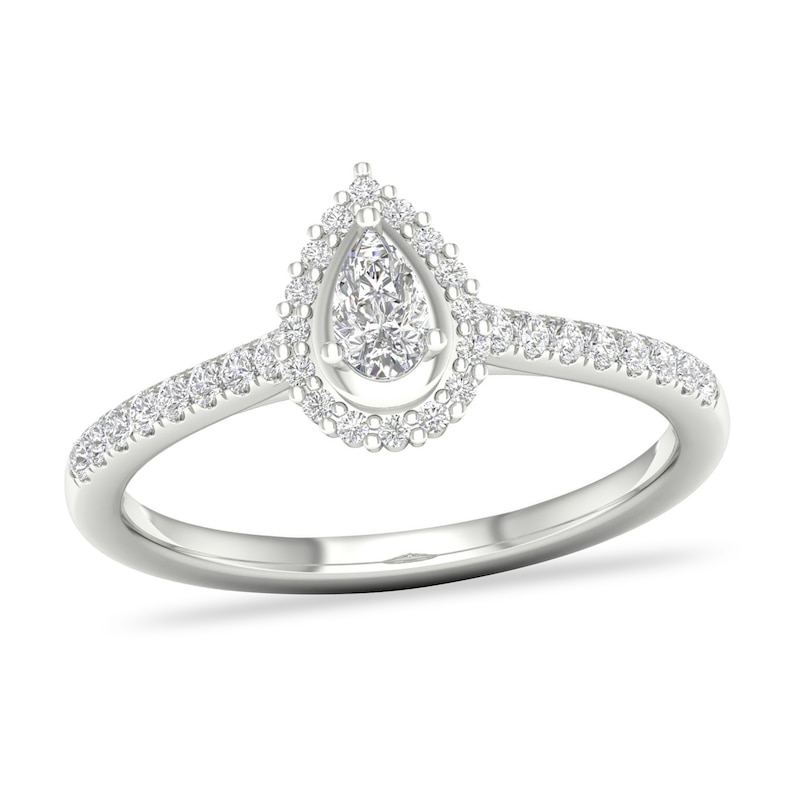 Diamond Ring 1/3 ct tw Pear-shaped/Round-cut 14K White Gold