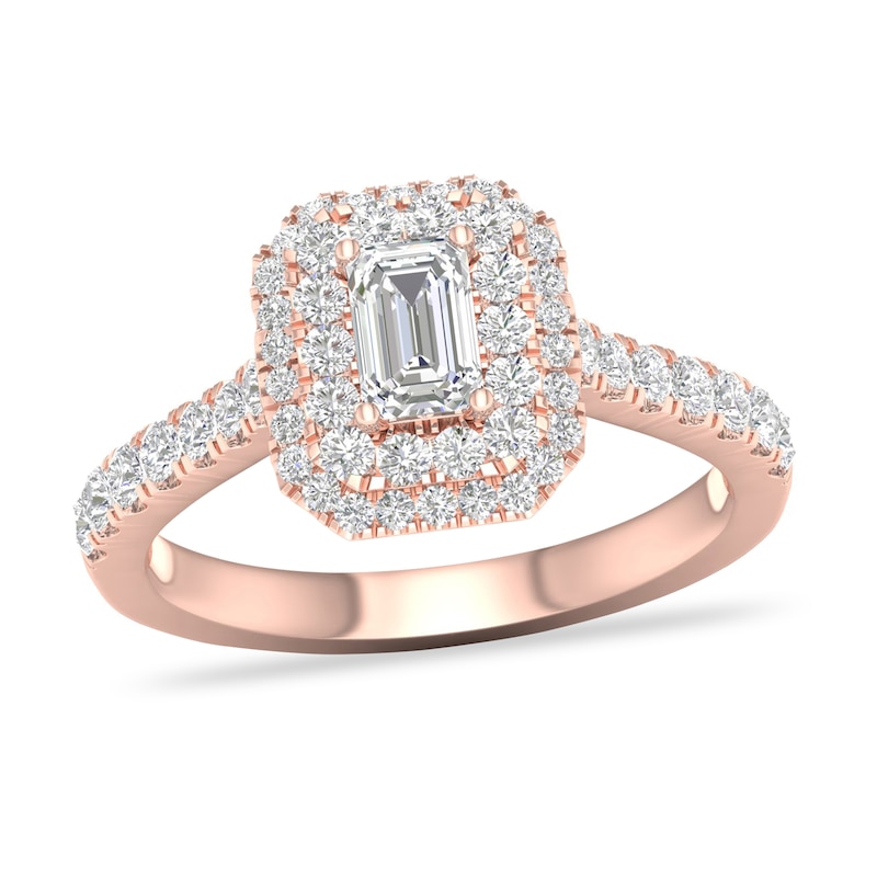 Diamond Ring 1 ct tw Emerald/Round-cut 14K Rose Gold