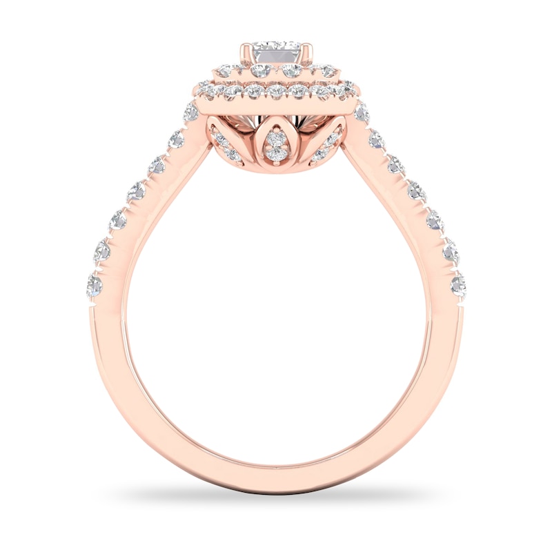 Diamond Ring 1 ct tw Emerald/Round-cut 14K Rose Gold