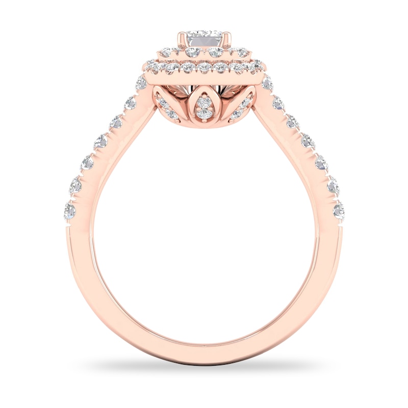 Main Image 2 of Diamond Ring 1 ct tw Emerald/Round-cut 14K Rose Gold