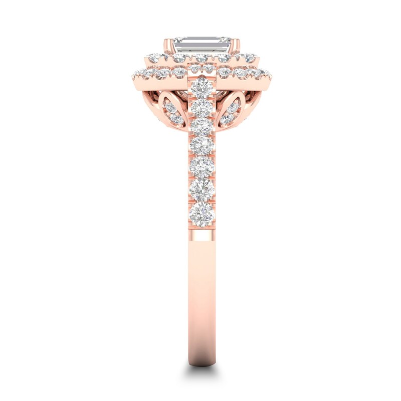 Main Image 3 of Diamond Ring 1 ct tw Emerald/Round-cut 14K Rose Gold