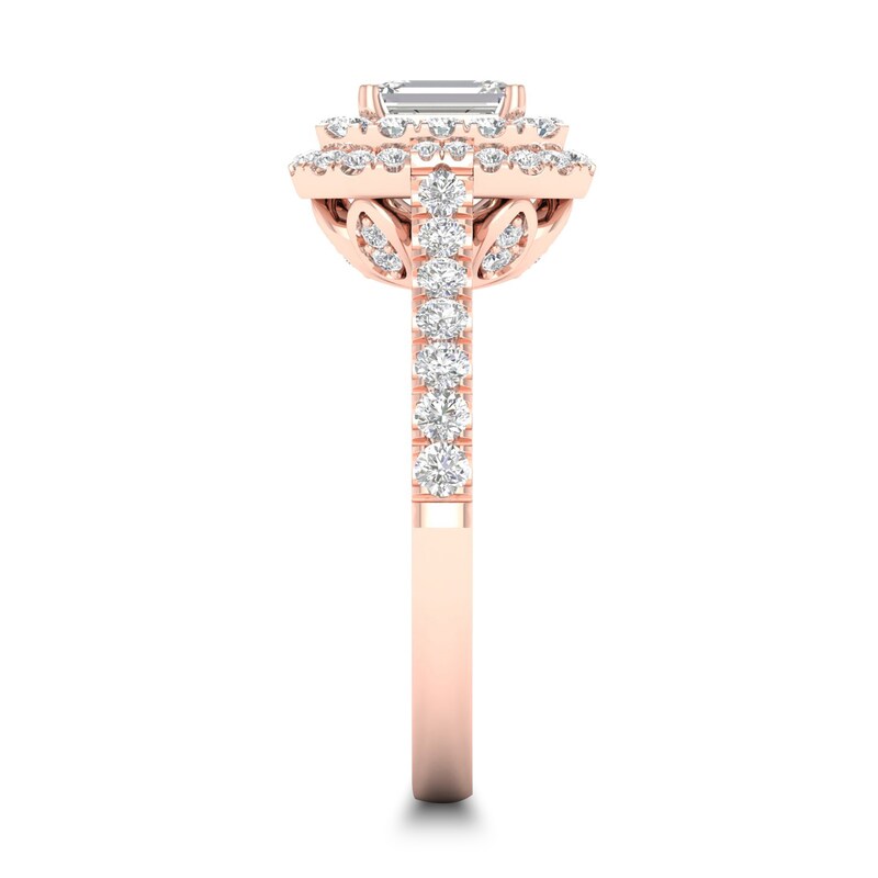 Diamond Ring 1 ct tw Emerald/Round-cut 14K Rose Gold