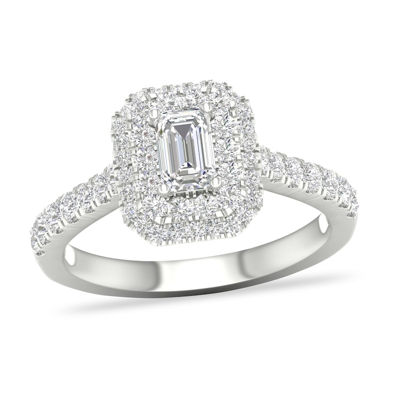Diamond Engagement Ring 1 ct tw Emerald/Round-cut 14K White Gold