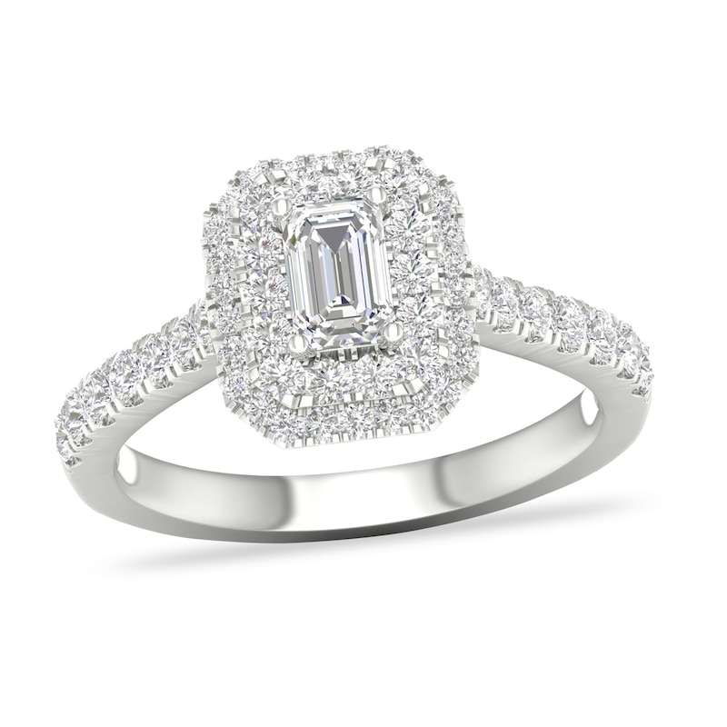 Main Image 1 of Diamond Engagement Ring 1 ct tw Emerald/Round-cut 14K White Gold