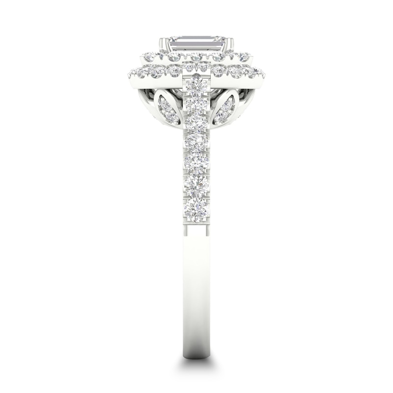 Main Image 2 of Diamond Engagement Ring 1 ct tw Emerald/Round-cut 14K White Gold