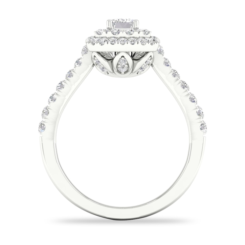 Main Image 3 of Diamond Engagement Ring 1 ct tw Emerald/Round-cut 14K White Gold