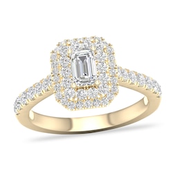 Diamond Ring 1 ct tw Emerald/Round-cut 14K Yellow Gold