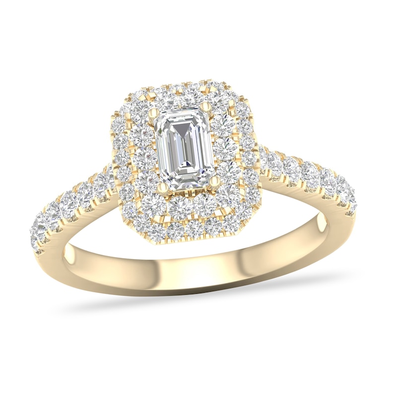 Main Image 1 of Diamond Ring 1 ct tw Emerald/Round-cut 14K Yellow Gold