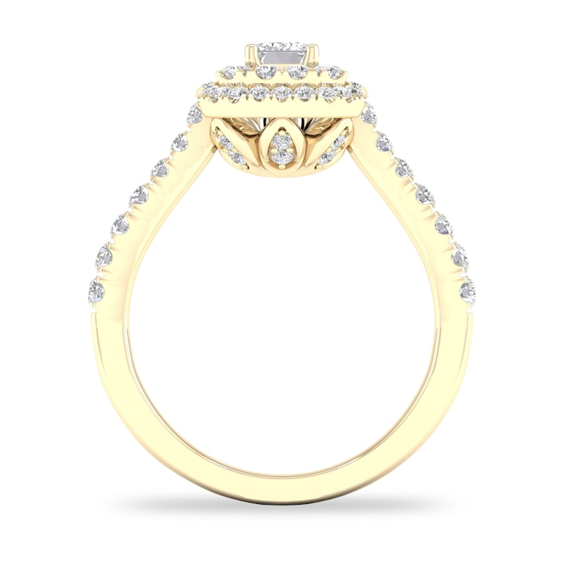 Main Image 2 of Diamond Ring 1 ct tw Emerald/Round-cut 14K Yellow Gold