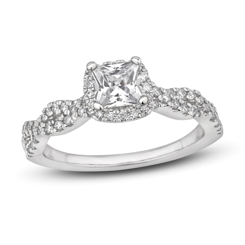 Diamond Engagement Ring 3/4 ct tw Round/Princess 14K White Gold