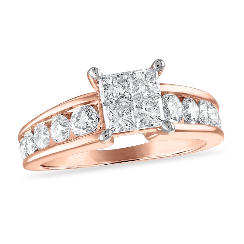 Diamond Engagement Ring 1-7/8 ct tw Princess/Round 14K Rose Gold