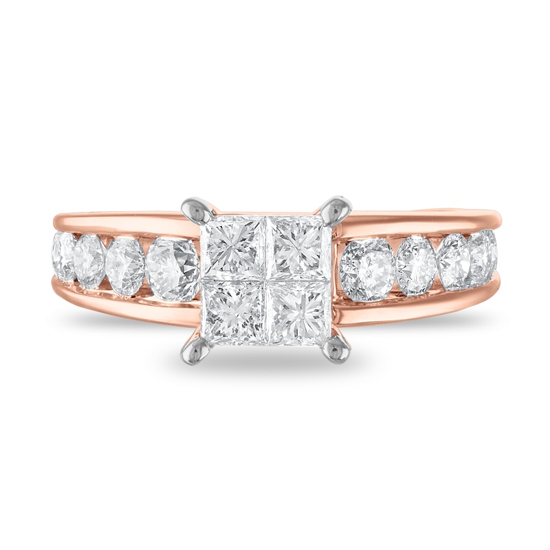 Diamond Engagement Ring 1-7/8 ct tw Princess/Round 14K Rose Gold