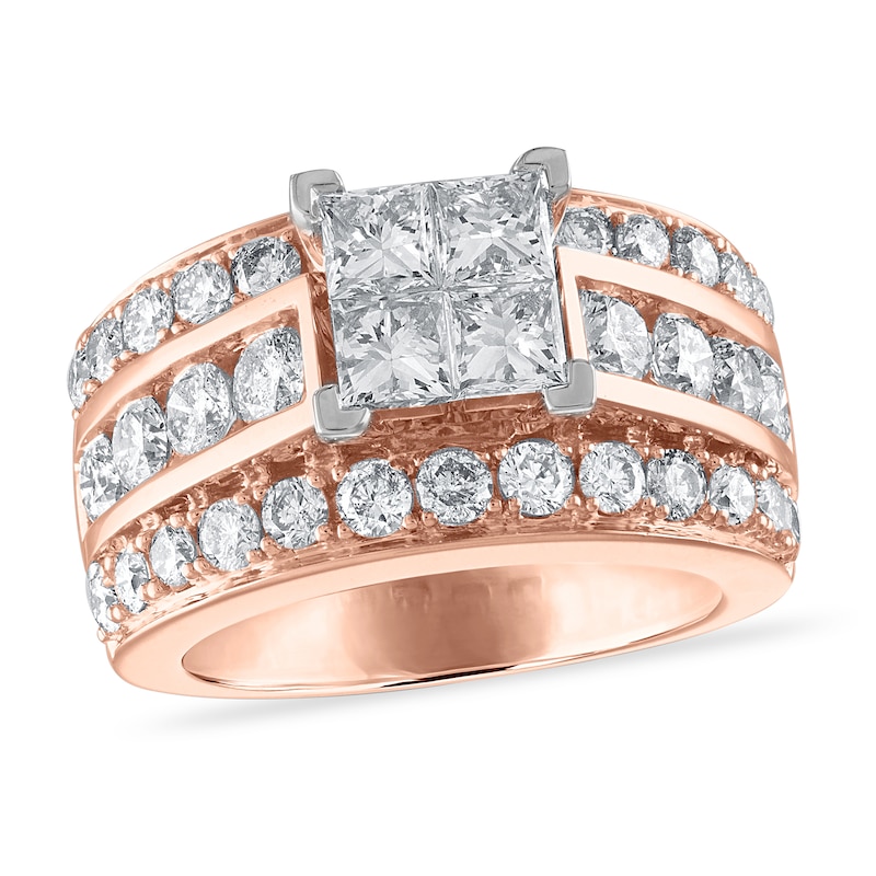 Main Image 1 of Diamond Engagement Ring 3-1/2 ct tw Princess/Round 14K Rose Gold