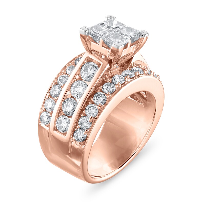 Main Image 2 of Diamond Engagement Ring 3-1/2 ct tw Princess/Round 14K Rose Gold