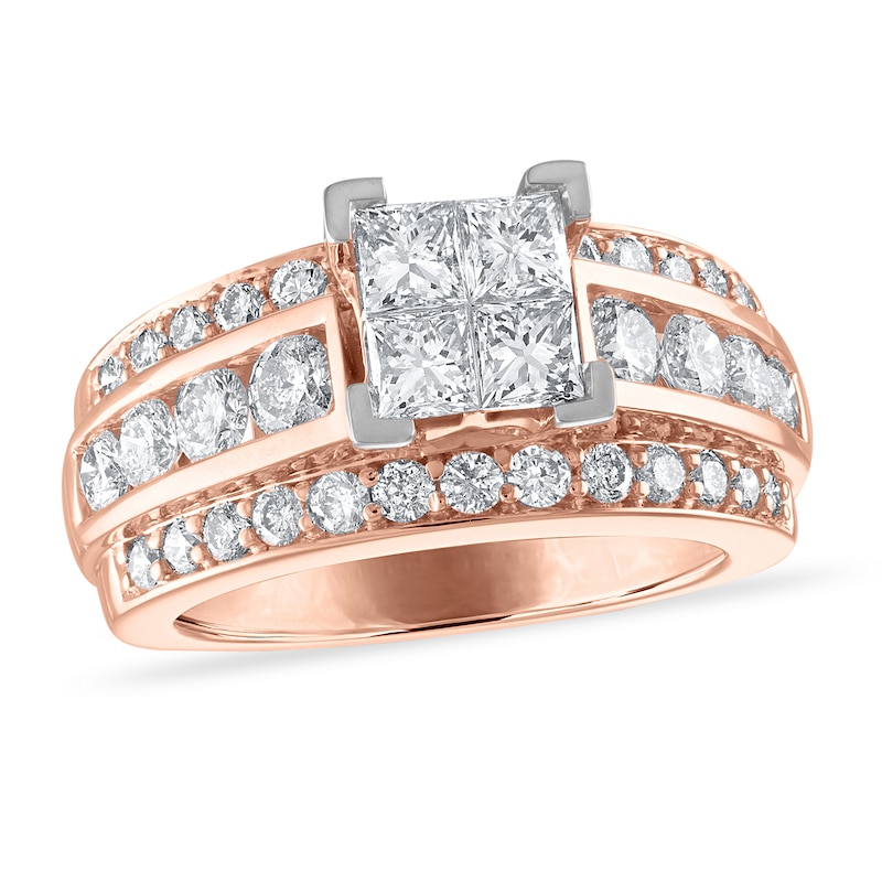Main Image 1 of Diamond Engagement Ring 2-5/8 ct tw Princess/Round 14K Rose Gold