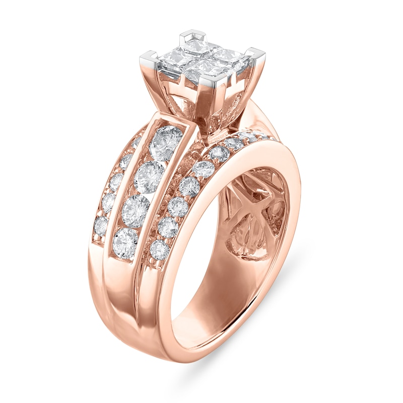 Main Image 2 of Diamond Engagement Ring 2-5/8 ct tw Princess/Round 14K Rose Gold