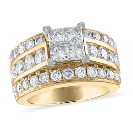 Diamond Engagement Ring 3-1/2 ct tw Princess/Round 14K Yellow Gold