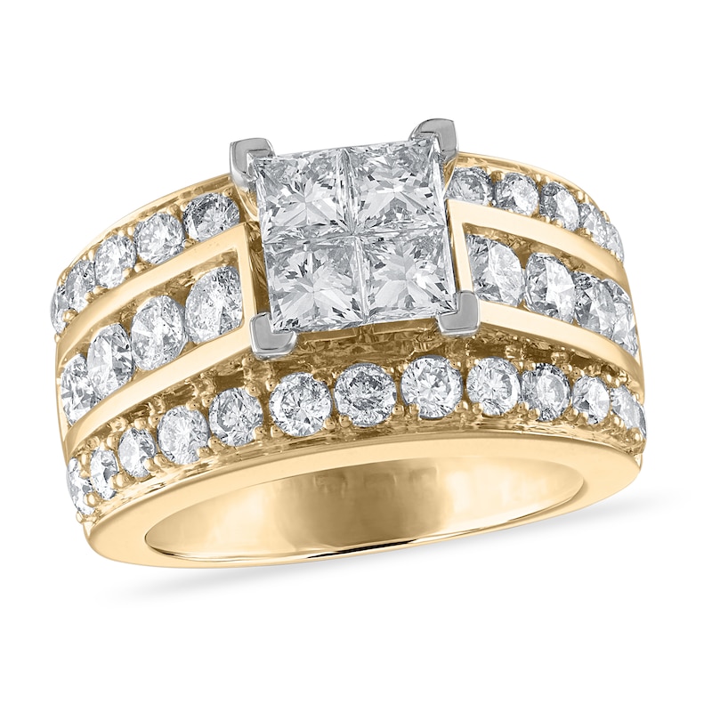 Main Image 1 of Diamond Engagement Ring 3-1/2 ct tw Princess/Round 14K Yellow Gold