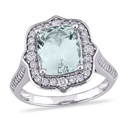 Natural Aquamarine Ring 5/8 ct tw Diamonds 14K White Gold