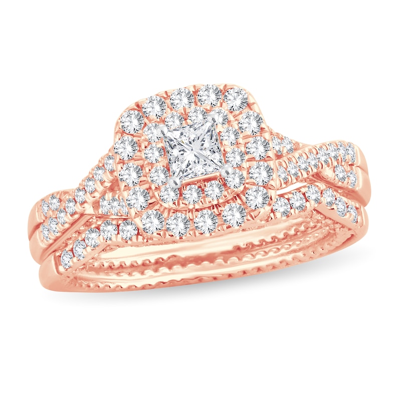 Diamond Bridal Set 1 ct tw Princess/Round-cut 14K Rose Gold