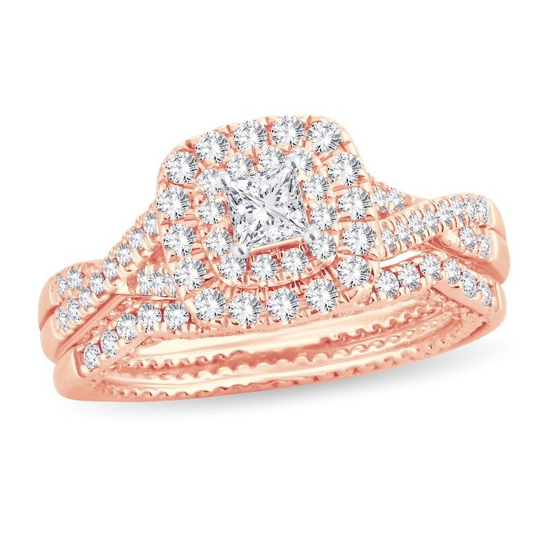 Main Image 1 of Diamond Bridal Set 1 ct tw Princess/Round-cut 14K Rose Gold