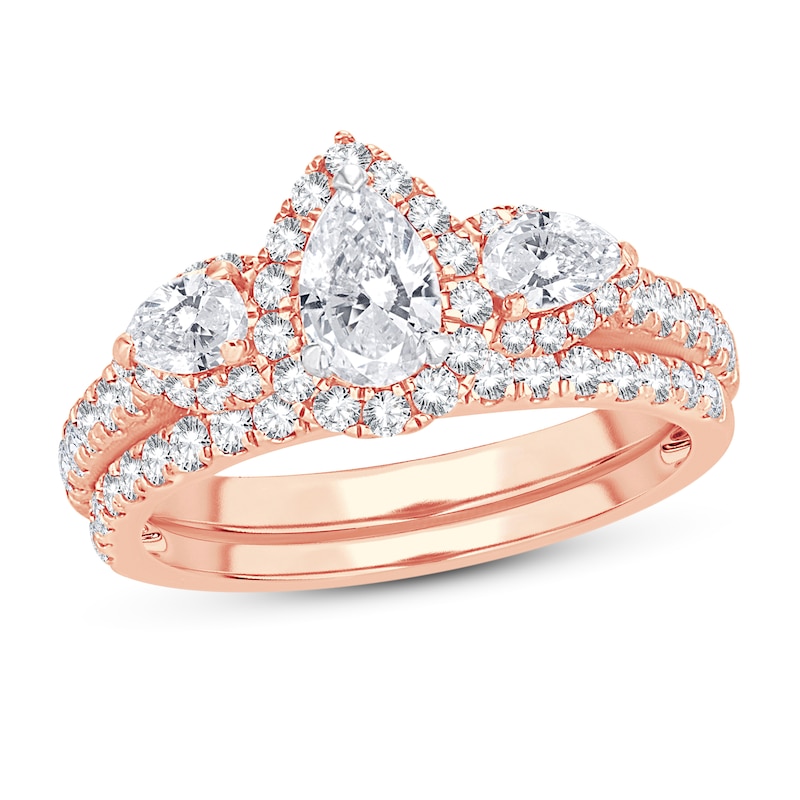 Main Image 1 of Diamond Bridal Set 2 ct tw Pear-shaped/Round-cut 14K Rose Gold