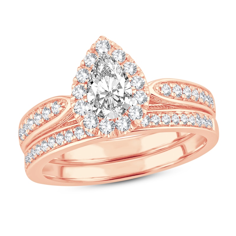 Diamond Bridal Set 1ct tw Pear-shaped/Round-cut 14K Rose Gold