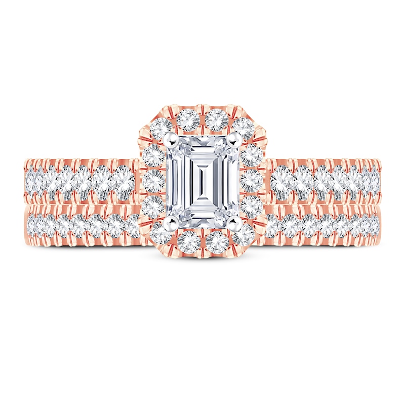 Main Image 3 of Diamond Bridal Set 1 ct tw Emerald/Round-cut 14K Rose Gold