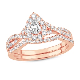 Diamond Bridal Set 3/4 ct tw Pear-shaped/Round-cut 14K Rose Gold