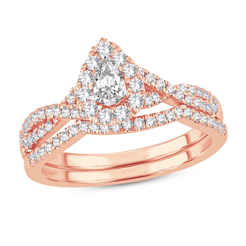 Diamond Bridal Set 3/4 ct tw Pear-shaped/Round-cut 14K Rose Gold