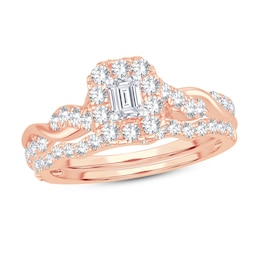 Diamond Bridal Set 1 ct tw Emerald/Round-cut 14K Rose Gold