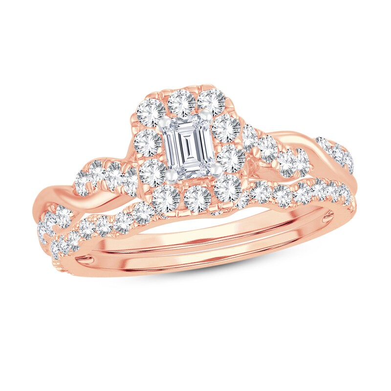 Diamond Bridal Set 1 ct tw Emerald/Round-cut 14K Rose Gold