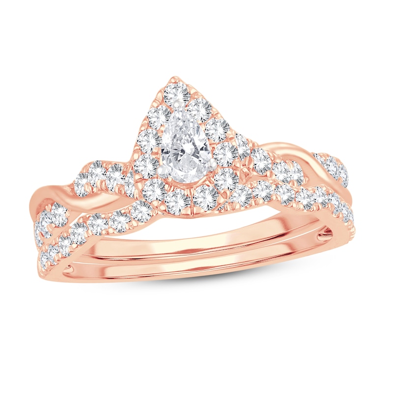 Main Image 1 of Diamond Bridal Set 1 ct tw Pear-shaped/Round-cut 14K Rose Gold