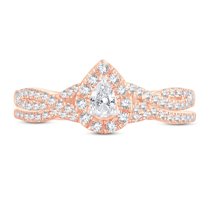 Main Image 3 of Diamond Bridal Set 1/2 ct tw Pear-shaped/Round-cut 14K Rose Gold
