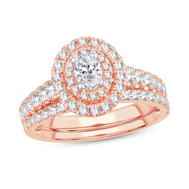 Main Image 1 of Diamond Bridal Set 1-1/5 ct tw Oval/Round-cut 14K Rose Gold