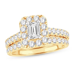 Diamond Bridal Set 2 ct tw Emerald/Round-cut 14K Yellow Gold