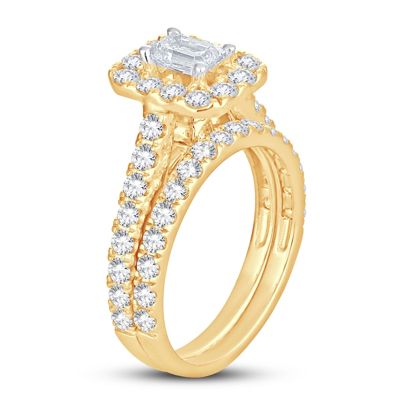 Main Image 2 of Diamond Bridal Set 2 ct tw Emerald/Round-cut 14K Yellow Gold