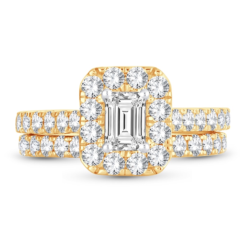 Main Image 3 of Diamond Bridal Set 2 ct tw Emerald/Round-cut 14K Yellow Gold