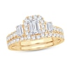 Thumbnail Image 1 of Diamond Bridal Set 1-1/2 ct tw Emerald/Round-cut 14K Yellow Gold