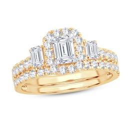 Diamond Bridal Set 1-1/2 ct tw Emerald/Round-cut 14K Yellow Gold